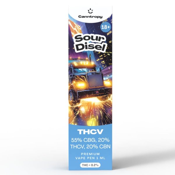 THCV Vape Pen Sour Diesel, 20 % THCV, 60 % CBG, 20 % CBN, 1 ml